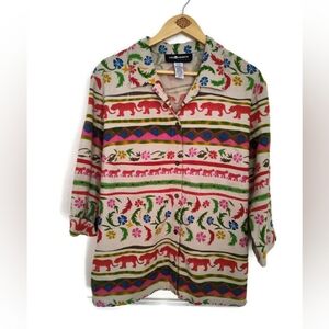 Fun!! Animal Floral Print Linen Blend Top Plus Size 1 X